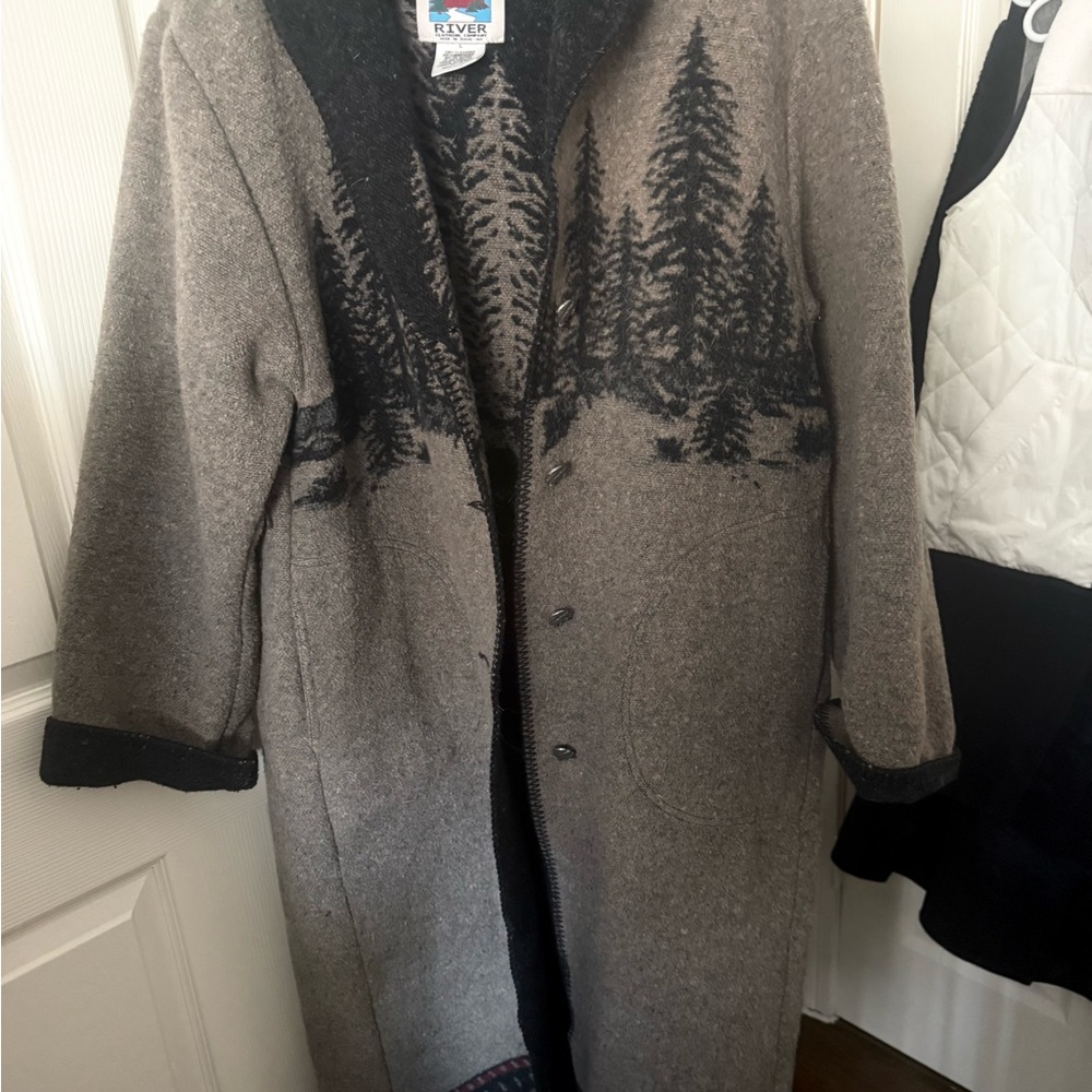 Woods Gray Forest Print Wool Coat